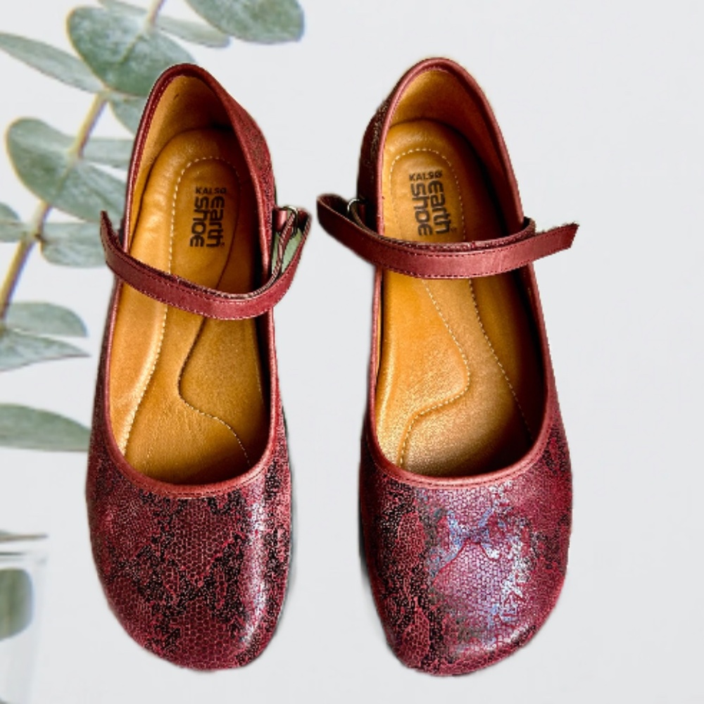 Earth Red Shimmery Flats with Mary Jane Strap